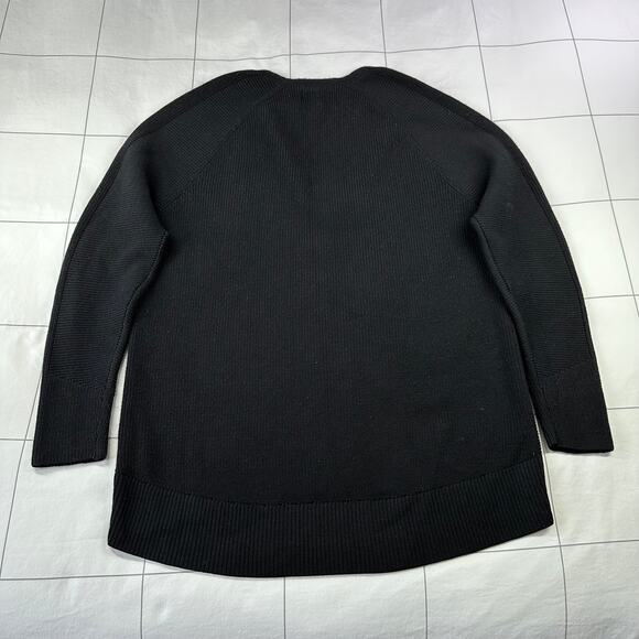 Athleta Sweater Womens Medium Black Handover Merino Wool Blend V Neck Knit Rib - Picture 3 of 8
